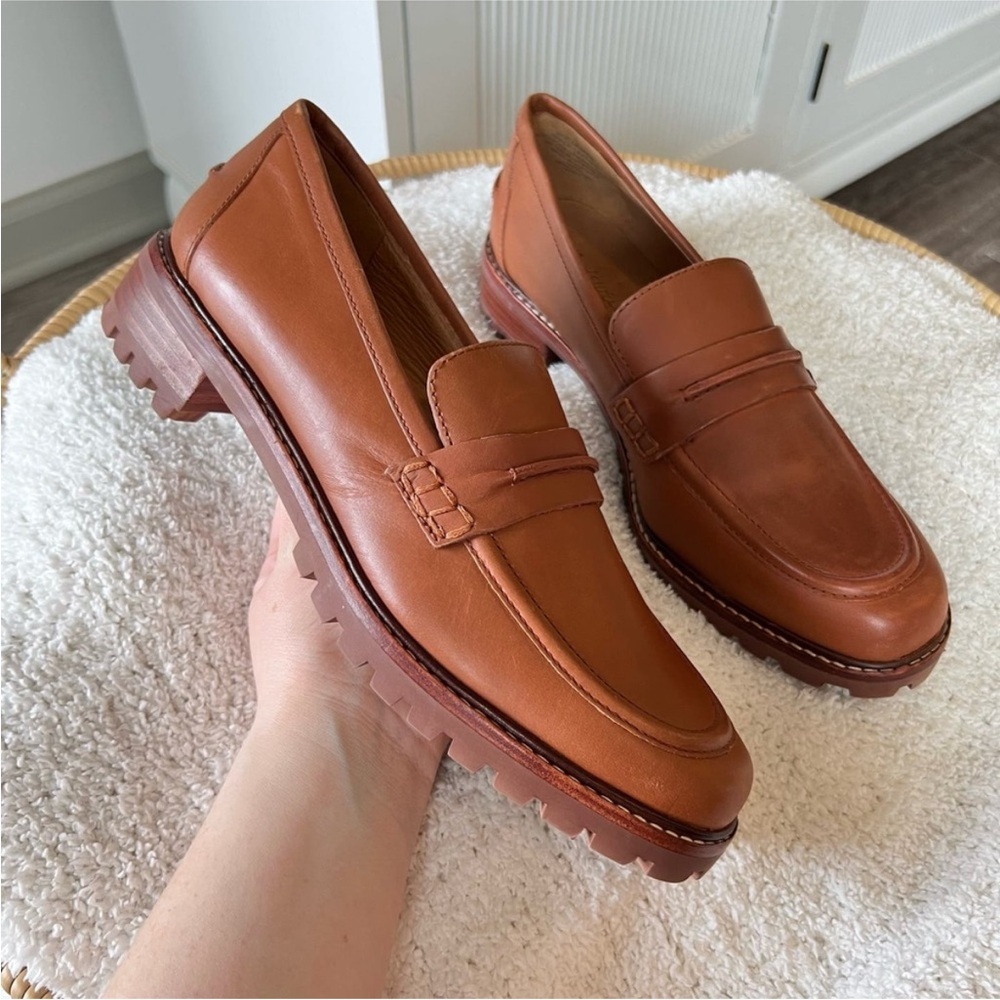 Madewell Brown Leather Lug Sole Penny Loafers - Picture 1 of 15